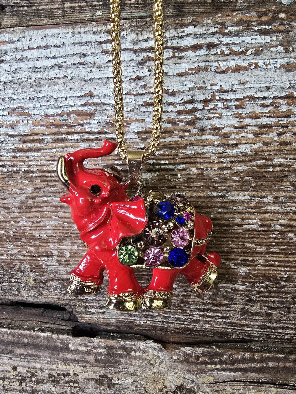 Betsey Johnson Red Elephant Rhinestone Statement Necklace, NWT
